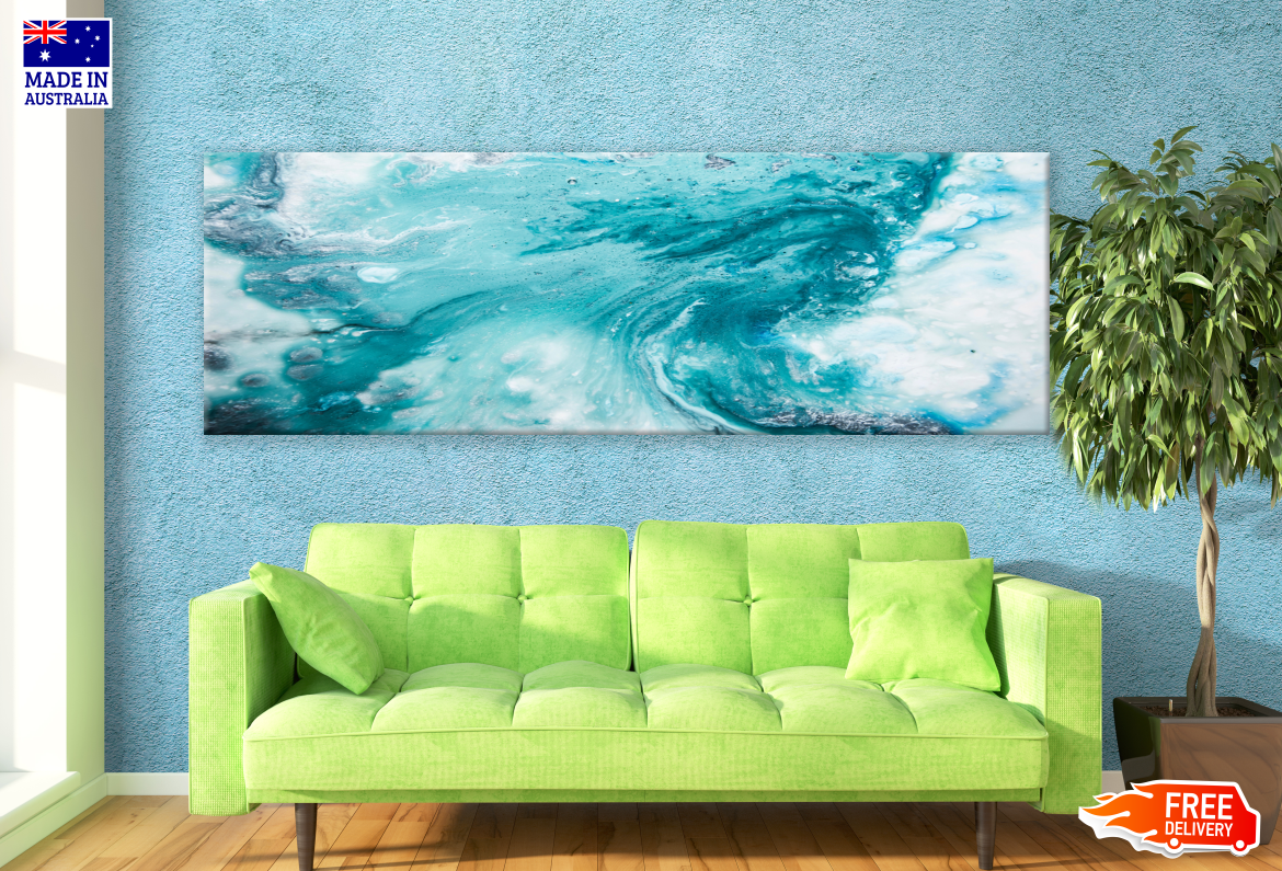 Panoramic Canvas Colourful Blue White Abstract Design High Quality 100% Australian made wall Canvas Print ready to hang