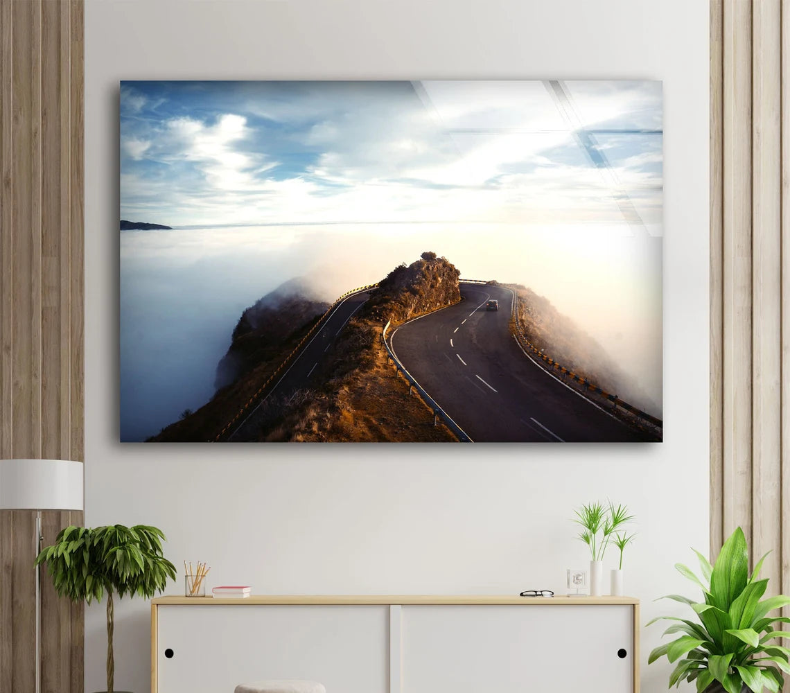 Misty Road Scenery Photograph Acrylic Glass Print Tempered Glass Wall Art 100% Made in Australia Ready to Hang