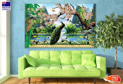 Birds and Mountain with Trees 3D Art Print 100% Australian Made