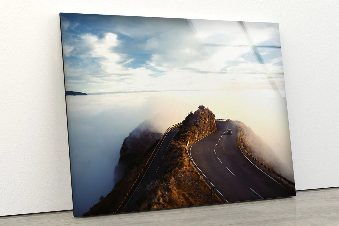 Misty Road Scenery Photograph Acrylic Glass Print Tempered Glass Wall Art 100% Made in Australia Ready to Hang