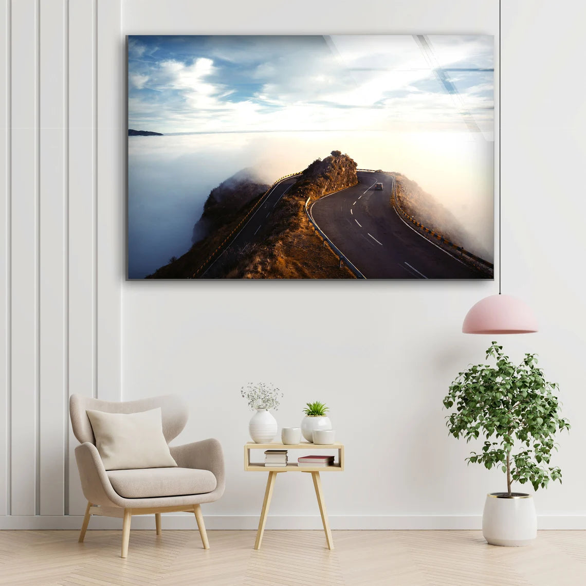 Misty Road Scenery Photograph Acrylic Glass Print Tempered Glass Wall Art 100% Made in Australia Ready to Hang