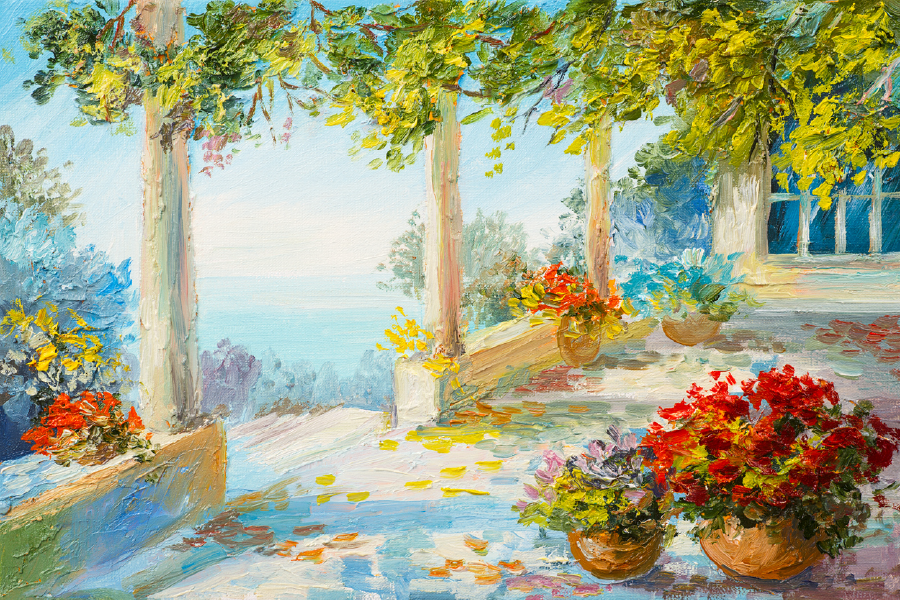 Sea & Flowers Oil Painting Landscape Print 100% Australian Made