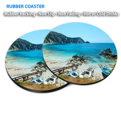 Petani Beach Summer View in Greece Coasters Wood & Rubber - Set of 6 Coasters