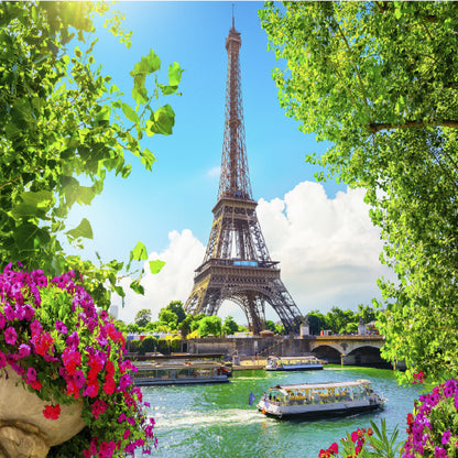 Square Canvas Boats on Lake & Eiffel Tower Photograph High Quality Print 100% Australian Made