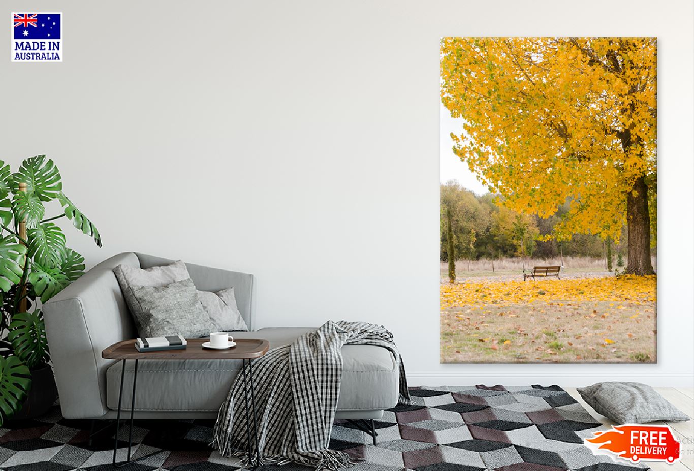 Yellow Autumn Tree on Garden View Photograph Print 100% Australian Made