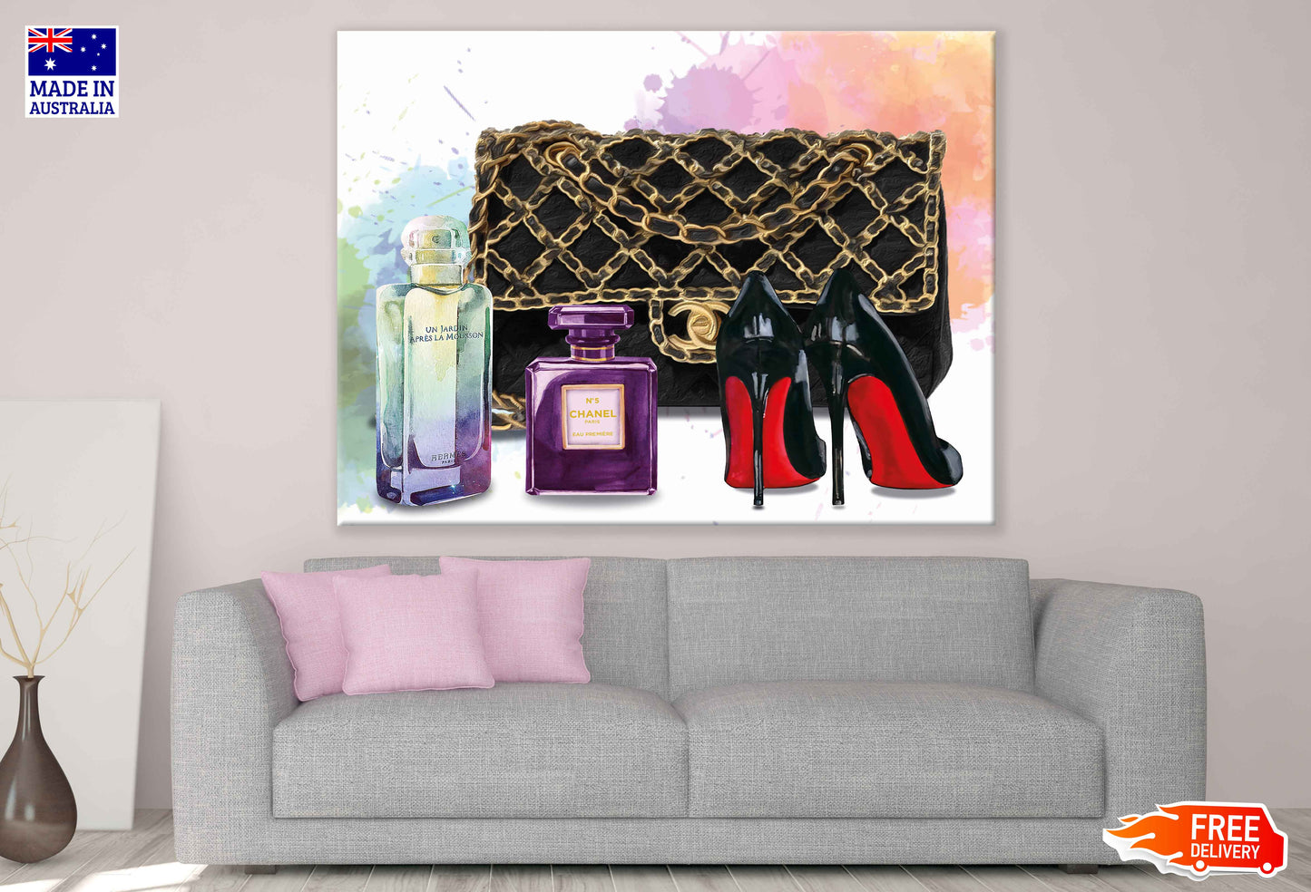 Perfume Shoes & Purse Watercolor Painting Print 100% Australian Made