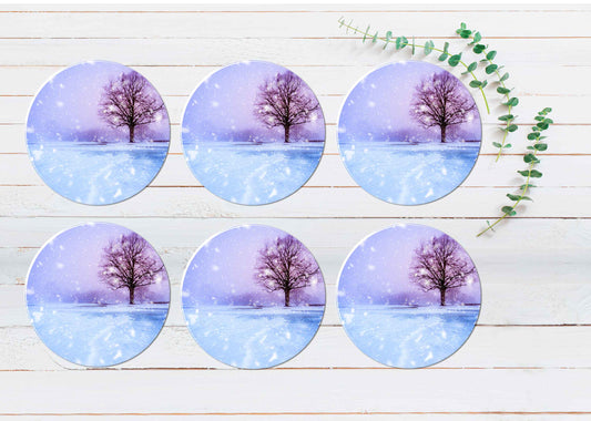 Snowflakes Falling During Winter Coasters Wood & Rubber - Set of 6 Coasters