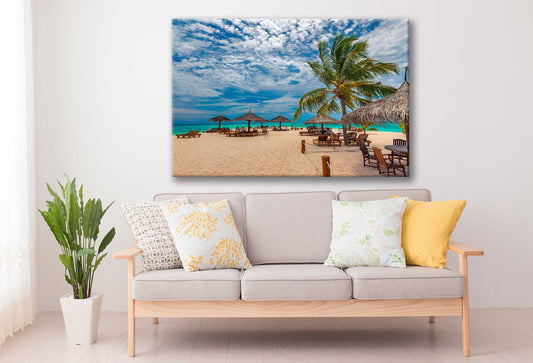 Bella Home Maldives Ocean With Cabana Huts Print Canvas Ready to hang