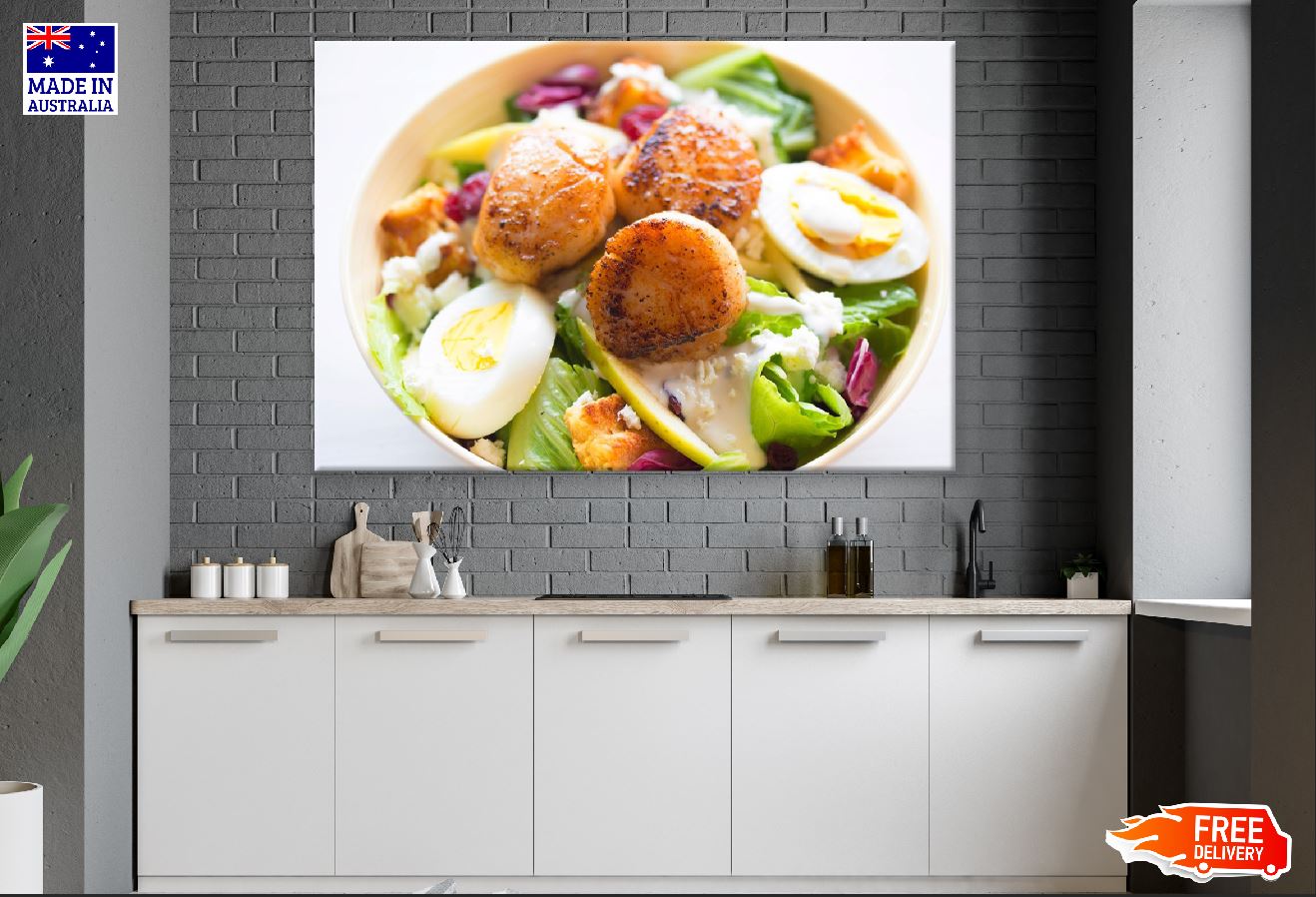 Caesar Salad with Scallops Photograph Print 100% Australian Made