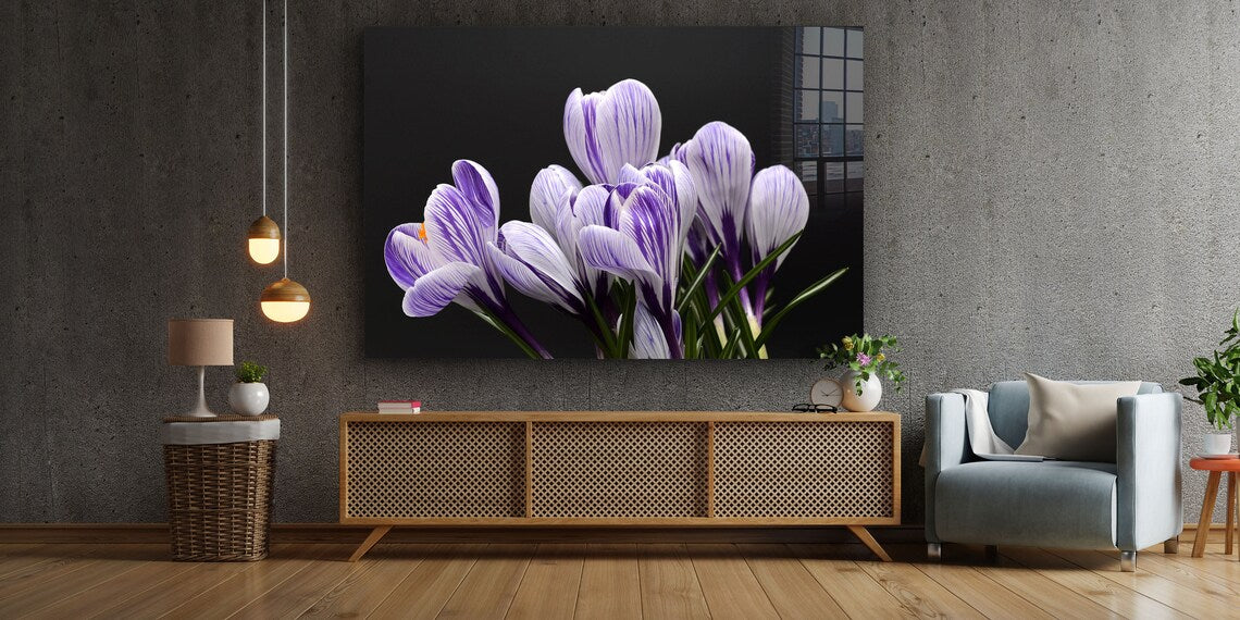 Crocus Violet Flowers Print Tempered Glass Wall Art 100% Made in Australia Ready to Hang