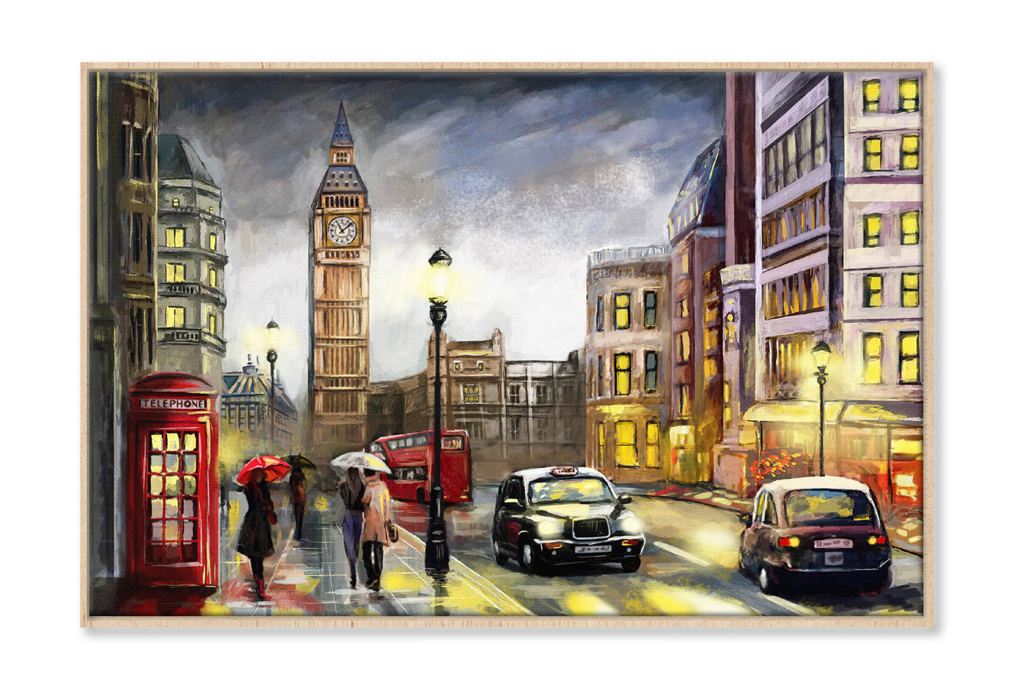 Big Ben Street View London Watercolor Painting Wall Art Limited Edition High Quality Print Canvas Box Framed Natural