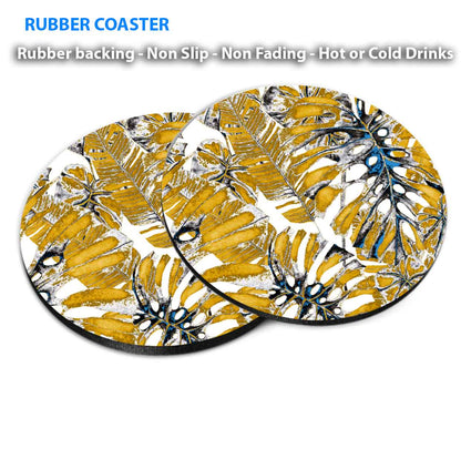 Golden Leaves Abstract Coasters Wood & Rubber - Set of 6 Coasters