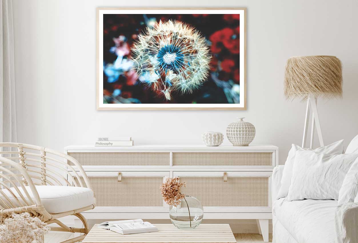 White Blue Dandelion Closeup View Photograph Home Decor Premium Quality Poster Print Choose Your Sizes