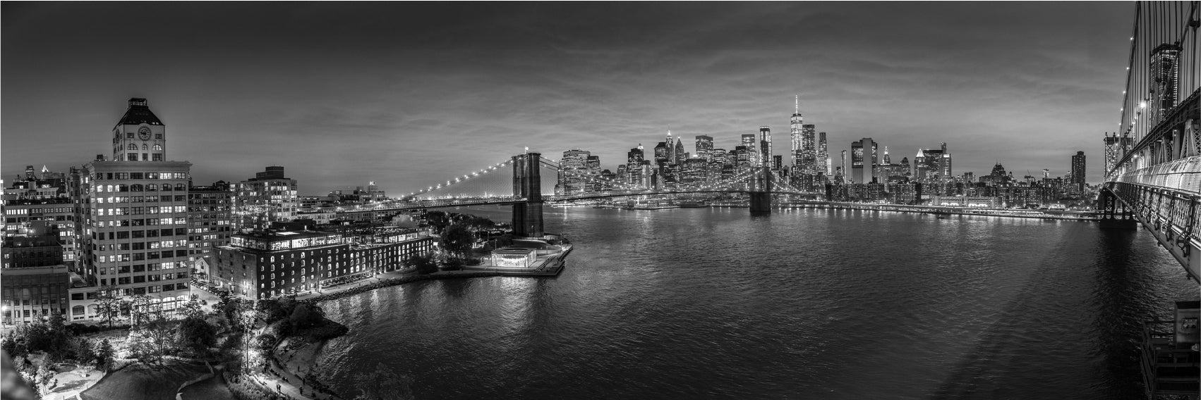 Panoramic Canvas Manhattan City B&W View High Quality 100% Australian Made Wall Canvas Print Ready to Hang
