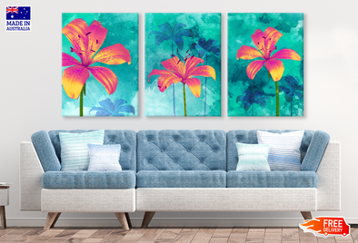 3 Set of Liliy Flower Painting High Quality print 100% Australian made wall Canvas ready to hang