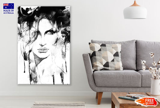 Woman Face B&W Abstract Watercolor Painting Print 100% Australian Made