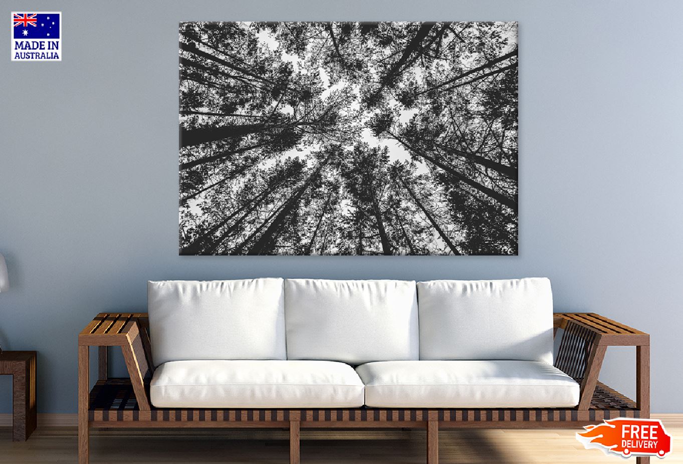 Tall Trees View From Below B&W View Photograph Print 100% Australian Made