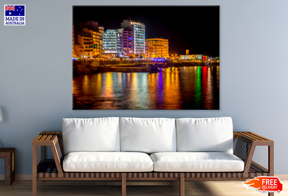 City & Lake Night View Photograph Print 100% Australian Made