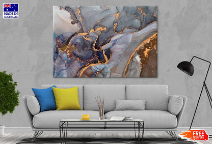 Blue Brown & Gold Fluid Abstract Design Print 100% Australian Made