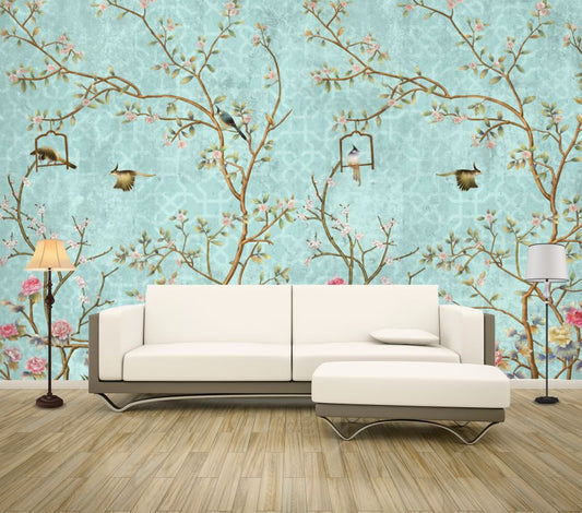 Wallpaper Murals Peel and Stick Removable Bird & Floral Design High Quality