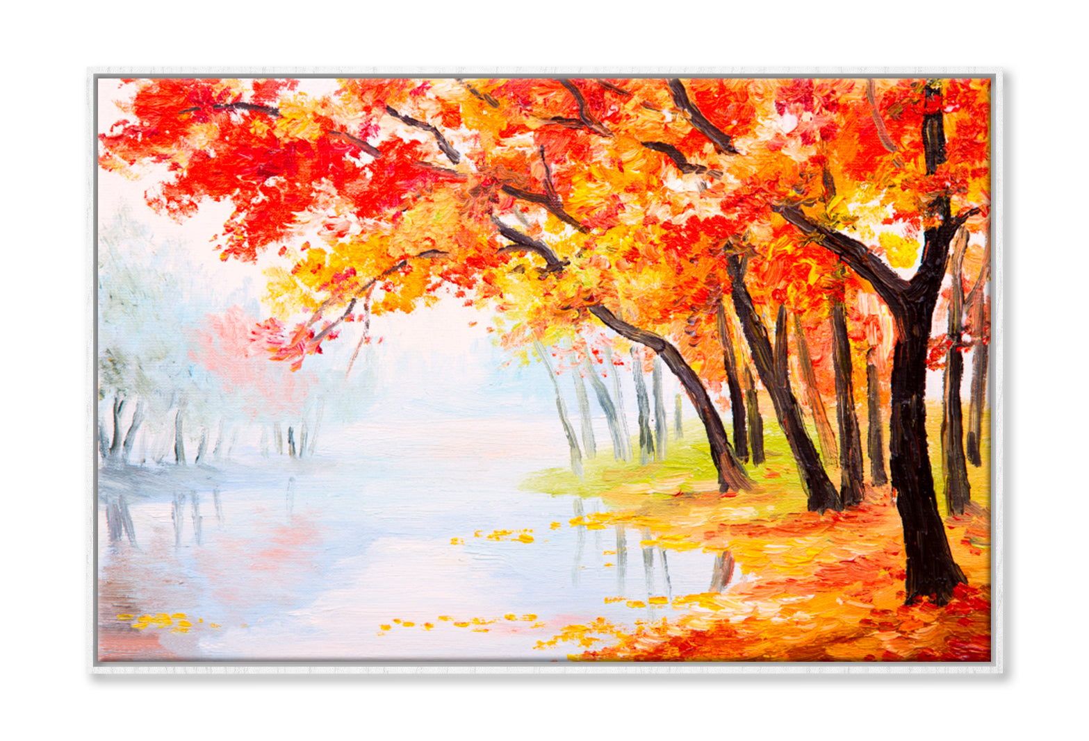 Autumn Forest Near The Lake Oil Painting Wall Art Limited Edition High Quality Print Canvas Box Framed White