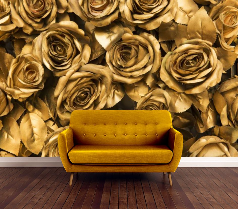 Wallpaper Murals Peel and Stick Removable Golden Roses Closeup Photograph High Quality