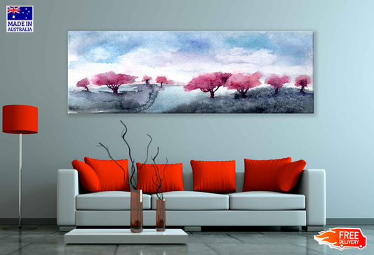 Panoramic Canvas Apple Trees Watercolor Painting High Quality 100% Australian Made Wall Canvas Print Ready to Hang