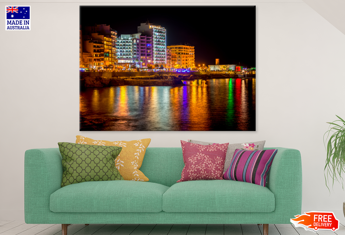 City & Lake Night View Photograph Print 100% Australian Made