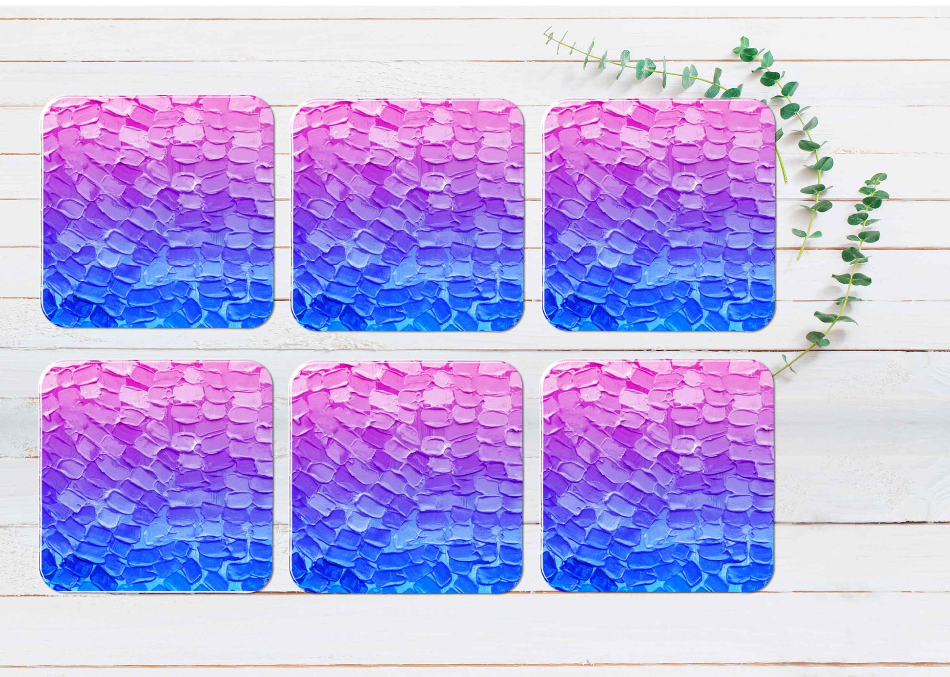 Pink Blue Brush Abstract Strokes Coasters Wood & Rubber - Set of 6 Coasters