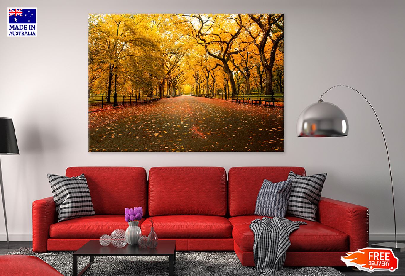 Autumn Trees Covered Road View Photograph Print 100% Australian Made