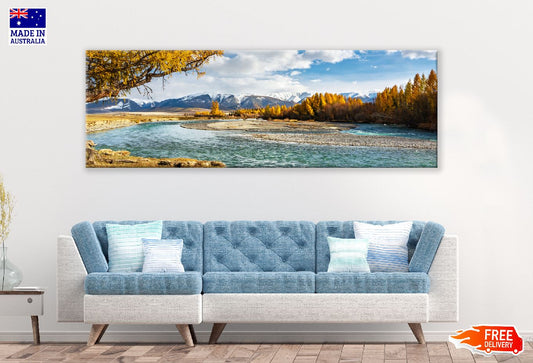 Panoramic Canvas Autumn Trees & Lake View Photograph High Quality 100% Australian Made Wall Canvas Print Ready to Hang