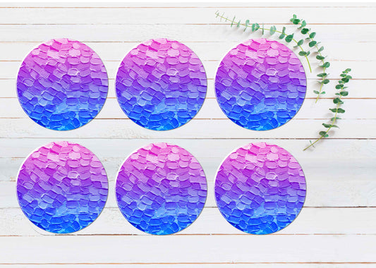 Pink Blue Brush Abstract Strokes Coasters Wood & Rubber - Set of 6 Coasters