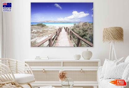 Wooden Path to Beach & Blue Sky View Print 100% Australian Made