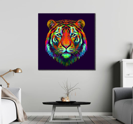 Square Canvas Colourful Tiger Face Abstract Design High Quality Print 100% Australian Made