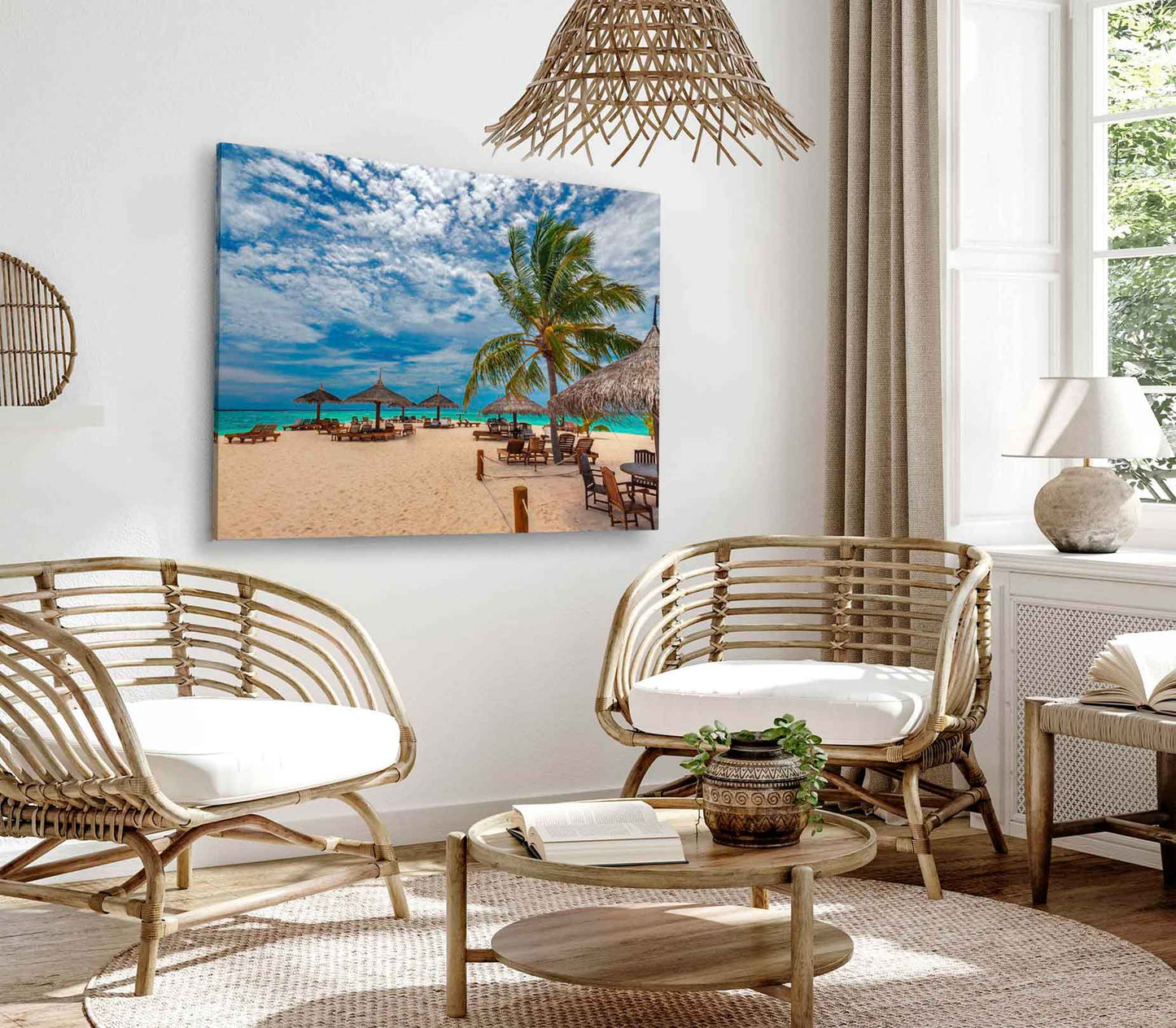 Bella Home Maldives Ocean With Cabana Huts Print Canvas Ready to hang