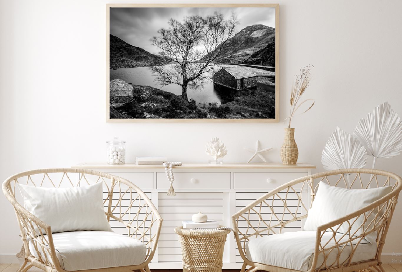 House & Tree near Lake B&W View Photograph Home Decor Premium Quality Poster Print Choose Your Sizes