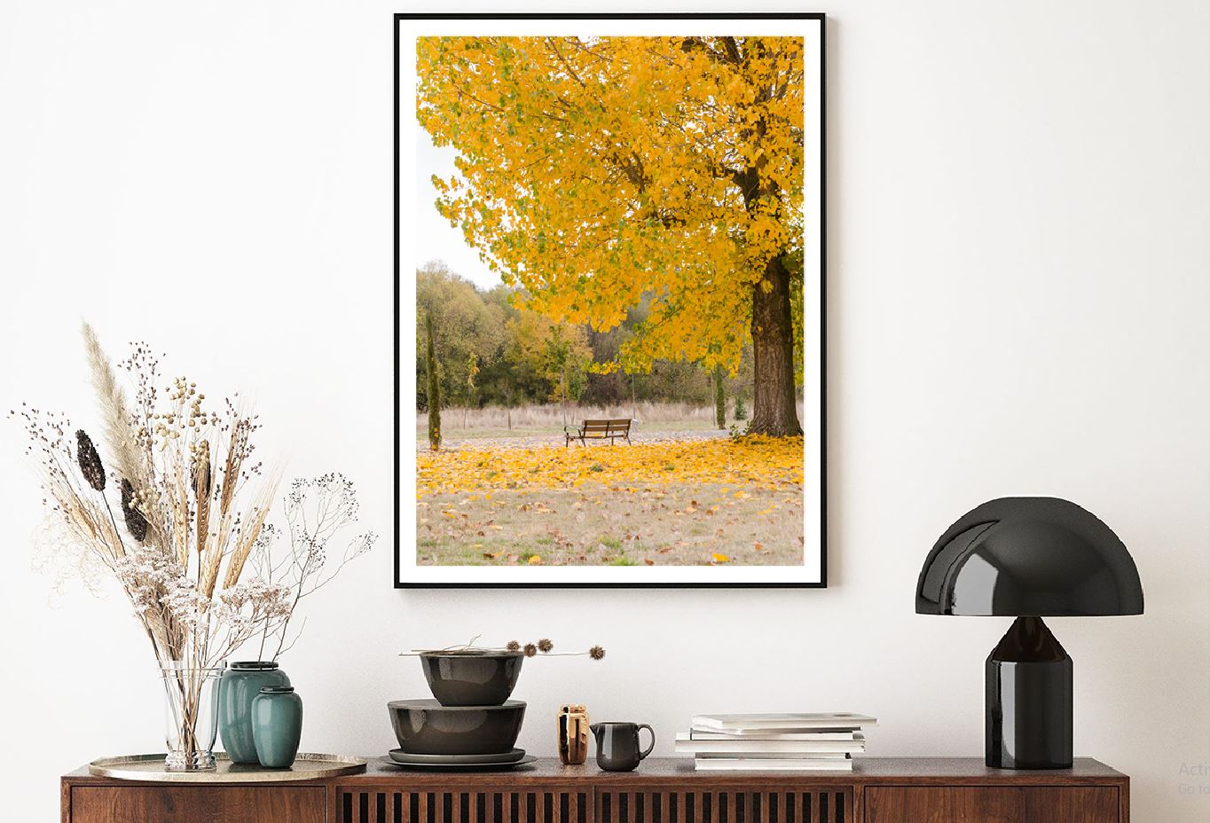 Yellow Autumn Tree on Garden View Photograph Home Decor Premium Quality Poster Print Choose Your Sizes