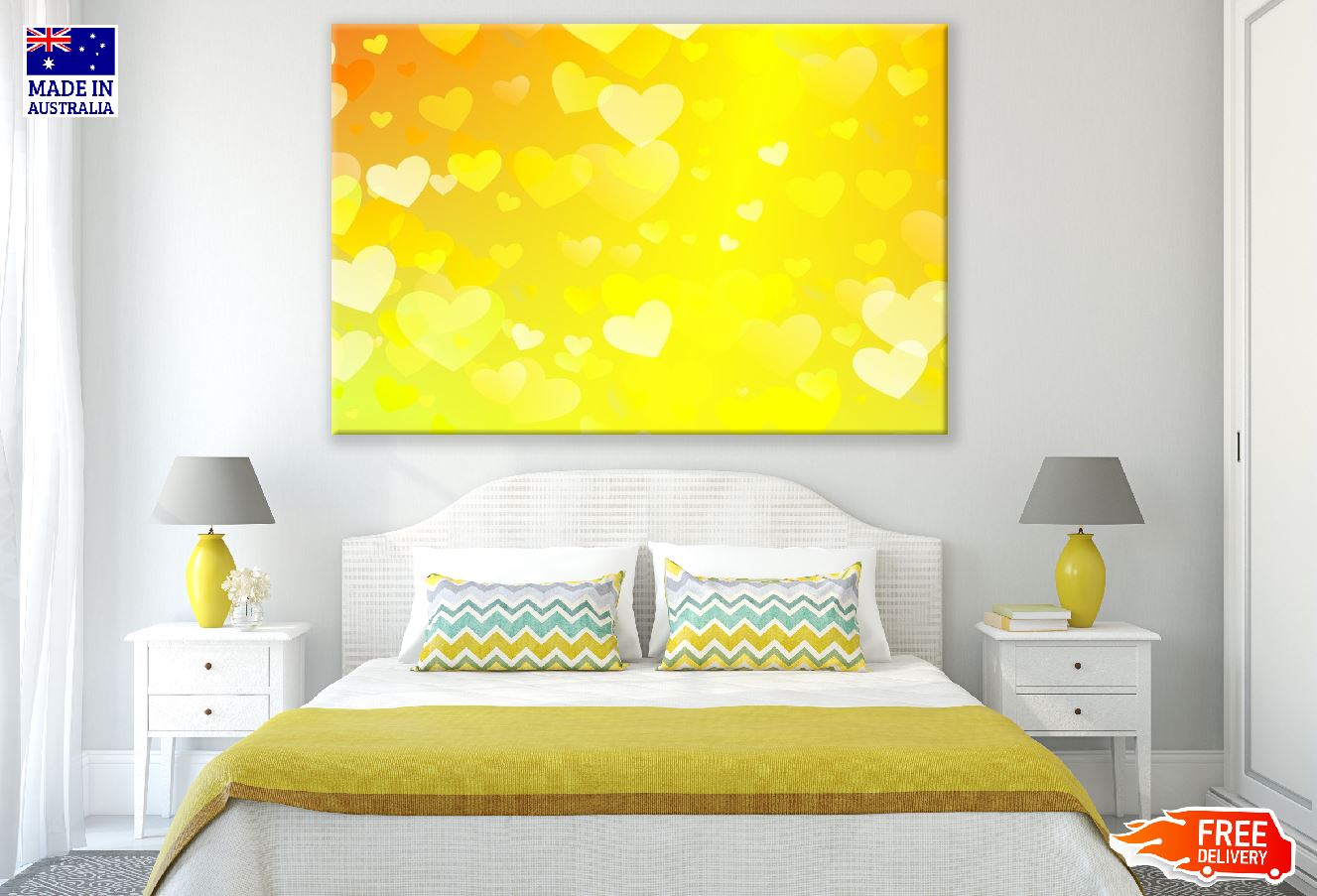 Yellow Heart Abstract Design Print 100% Australian Made