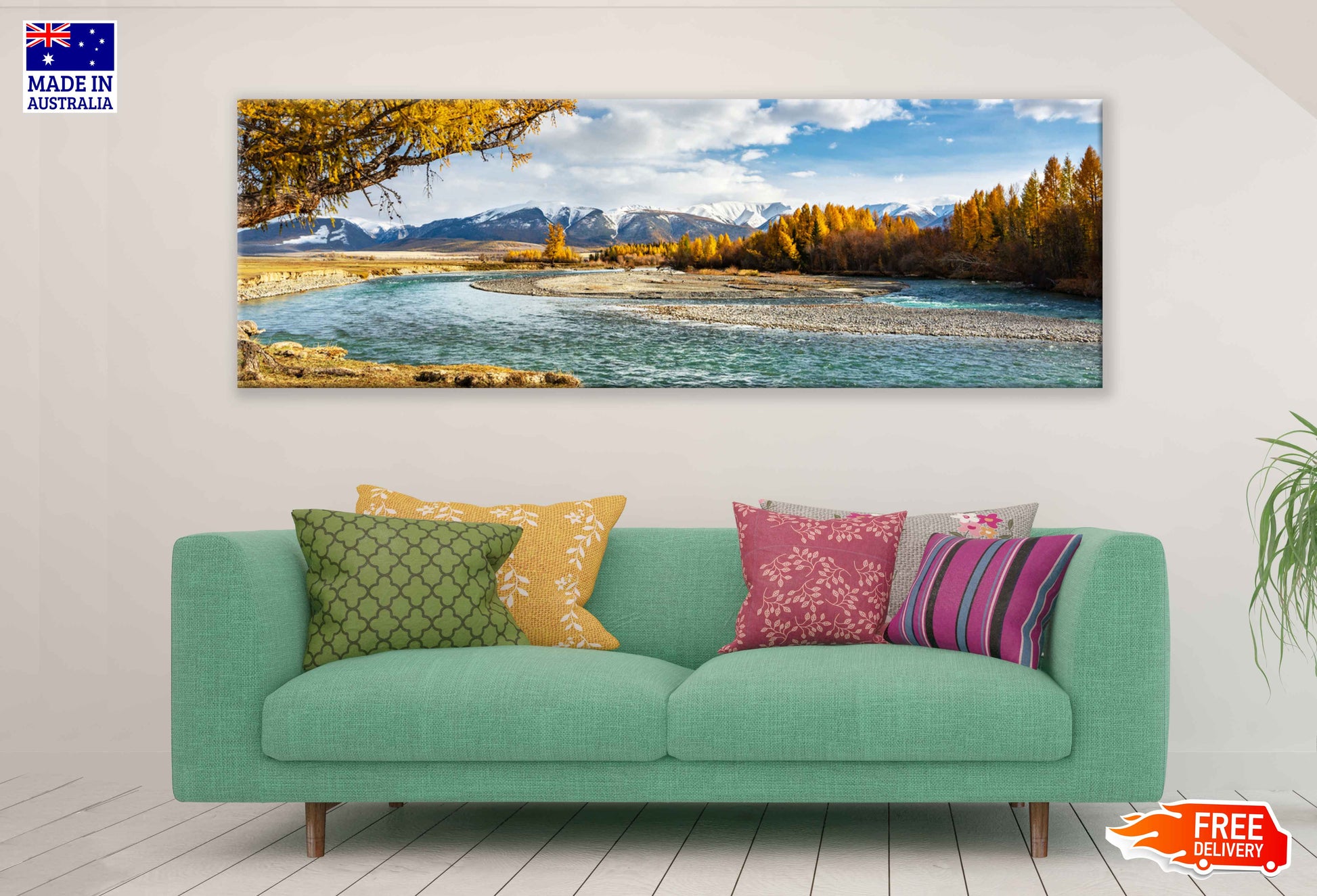 Panoramic Canvas Autumn Trees & Lake View Photograph High Quality 100% Australian Made Wall Canvas Print Ready to Hang