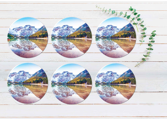 Dolomites Italy Lake Coasters Wood & Rubber - Set of 6 Coasters