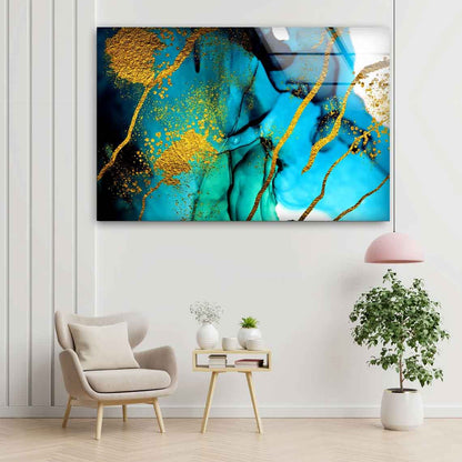 Blue Black & Gold Abstract Design Acrylic Glass Print Tempered Glass Wall Art 100% Made in Australia Ready to Hang