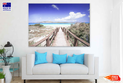 Wooden Path to Beach & Blue Sky View Print 100% Australian Made