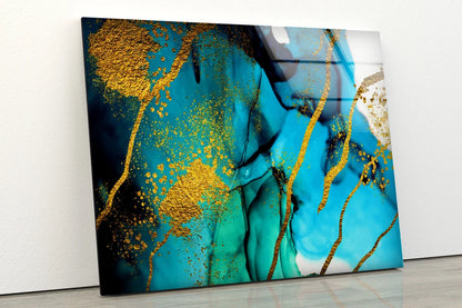 Blue Black & Gold Abstract Design Acrylic Glass Print Tempered Glass Wall Art 100% Made in Australia Ready to Hang