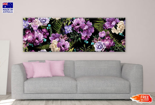 Panoramic Canvas Colourful Flower Art High Quality 100% Australian made wall Canvas Print ready to hang