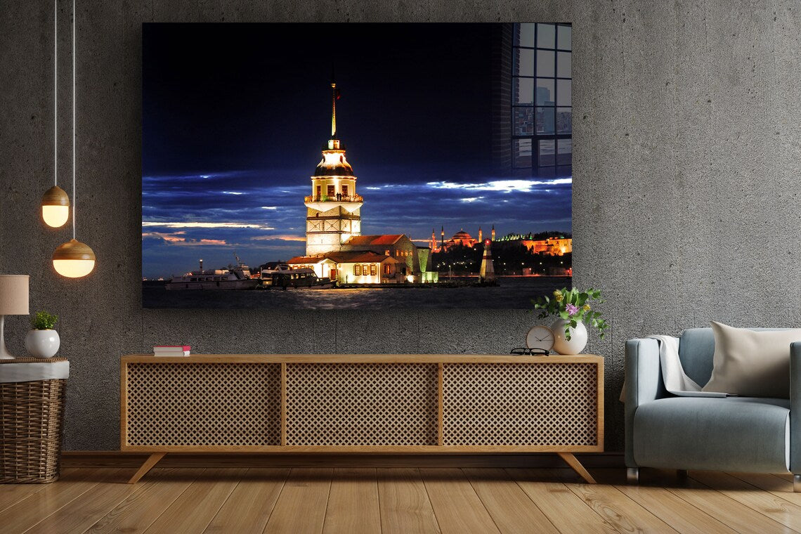 Maiden's Tower Night Print Tempered Glass Wall Art 100% Made in Australia Ready to Hang