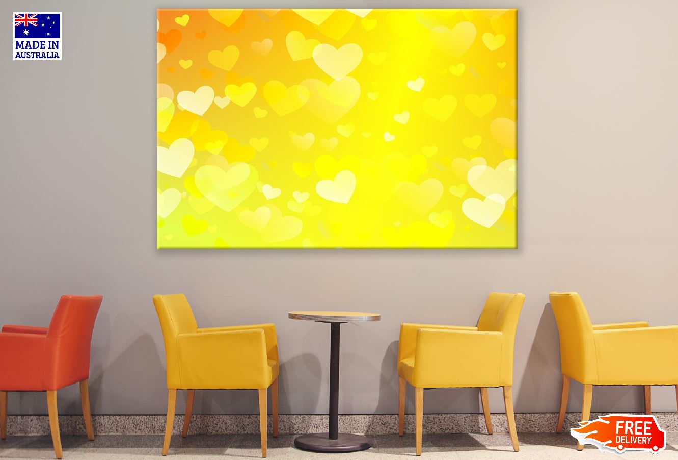 Yellow Heart Abstract Design Print 100% Australian Made