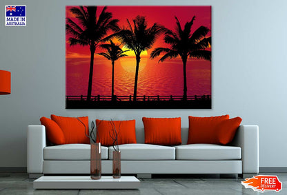 Palm Trees & Sea Sunset Vector Art Print 100% Australian Made