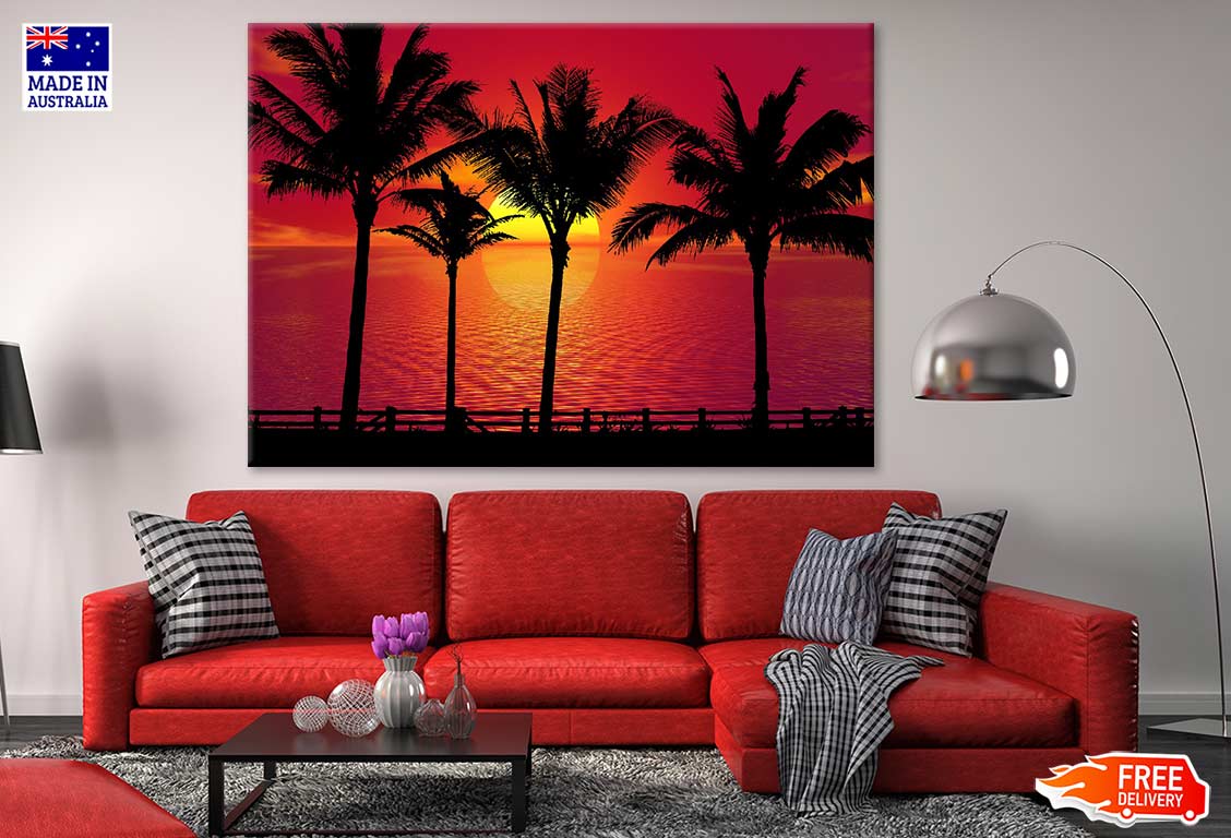 Palm Trees & Sea Sunset Vector Art Print 100% Australian Made