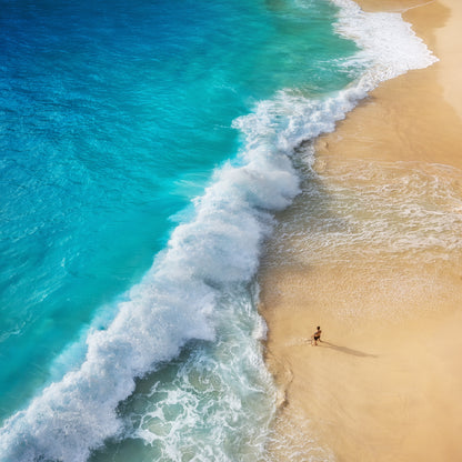 Square Canvas Man on Seashore Aerial View High Quality Print 100% Australian Made