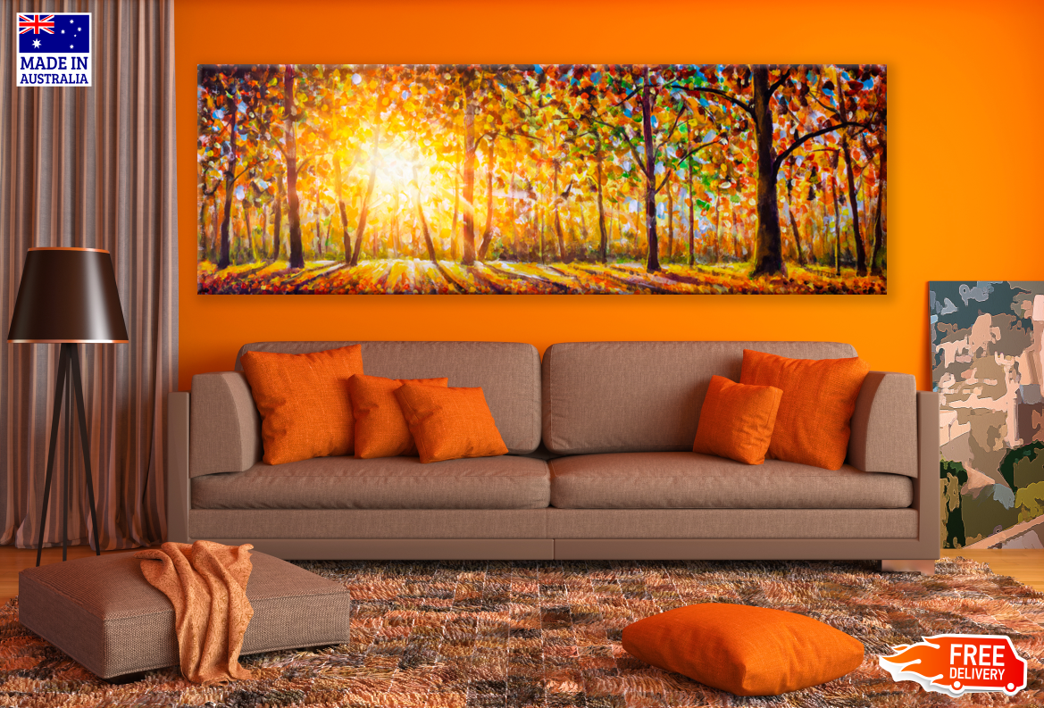 Panoramic Canvas Colourful Forest Painting High Quality 100% Australian made wall Canvas Print ready to hang